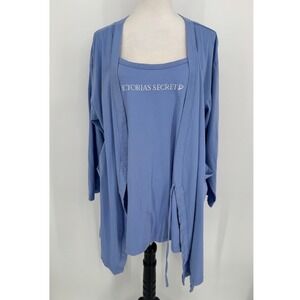 Victoria Secret Robe and Nightgown Set Large Blue Cotton Sleepwear Loungewear